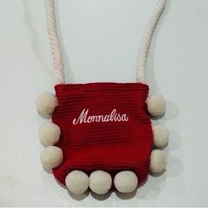 MonnaLisa Red and Cream Pom Pom Purse